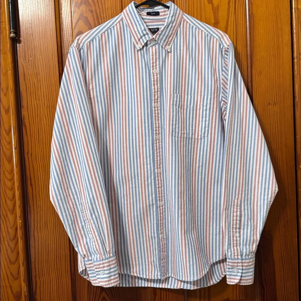 J Crew Flex Oxford Button Down Cotton Shirt Slim Fit - Pink / Blue / White